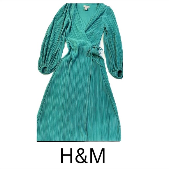 NWOT- H&M Turquoise Long Sleeve Dress - Picture 1 of 10